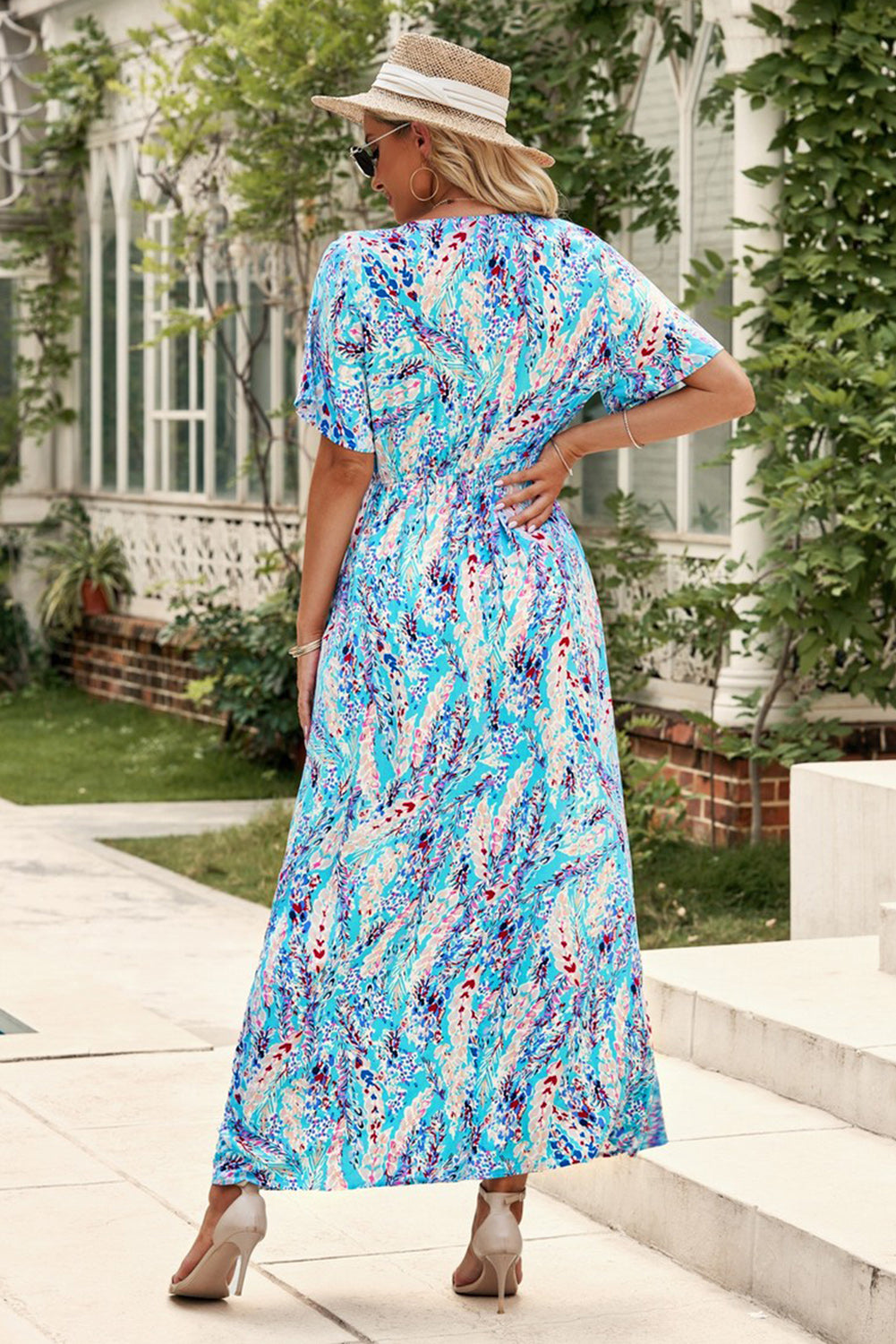 Women's Multicolored V-Neck Maxi Dress