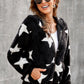 Women's Sophia & Grace Full Size Star Print Zipper Fleece Hooded Coat