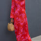 Floral Drawstring Waist Long Sleeve Dress