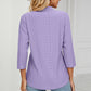 Full Size Eyelet Three-Quarter Sleeve Blouse