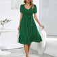 Smocked Tie Front Short Sleeve Tiered Dress