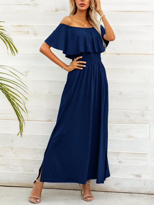 OCEANSIDE Full Size Off-Shoulder Slit Maxi Dress