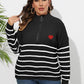 Plus Size Zip-Up Striped Sweater