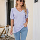 Full Size Eyelet Puff Sleeve V-Neck Top