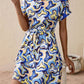 Tied Printed V-Neck Short Sleeve Dress