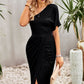 Ruched One-Shoulder Tulip Hem Midi Dress