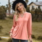 Full Size Notched Neck Flounce Sleeve Blouse
