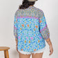 Plus Size Printed Tie Neck Balloon Sleeve Blouse