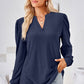 Ruched Notched Long Sleeve T-Shirt