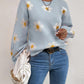 Flower Round Neck Latern Sleeve Sweater