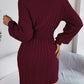 Cable-Knit Cutout Round Neck Slit Sweater