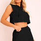 Women's Full Size Hooded Crop Top & Pocketed Shorts Set