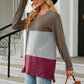 Full Size Color Block Round Neck Long Sleeve Slit T-Shirt