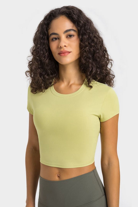 Women's Round Neck Short Sleeve Cropped Sports T-Shirt