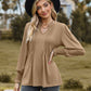 Full Size Notched Neck Flounce Sleeve Blouse