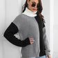 SnuggleTime Contrast Turtleneck Long Sleeve Black Sweater