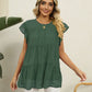 Full Size Swiss Dot Round Neck Tiered Blouse