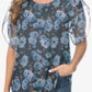 Printed Round Neck Curved Hem Blouse