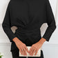 Full Size Boat Neck Back Tie Long Sleeve Satin Blouse