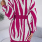 Animal Print V-Neck Long Sleeve Sweater Dress