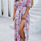 Printed Tied Half Sleeve Slit Dress