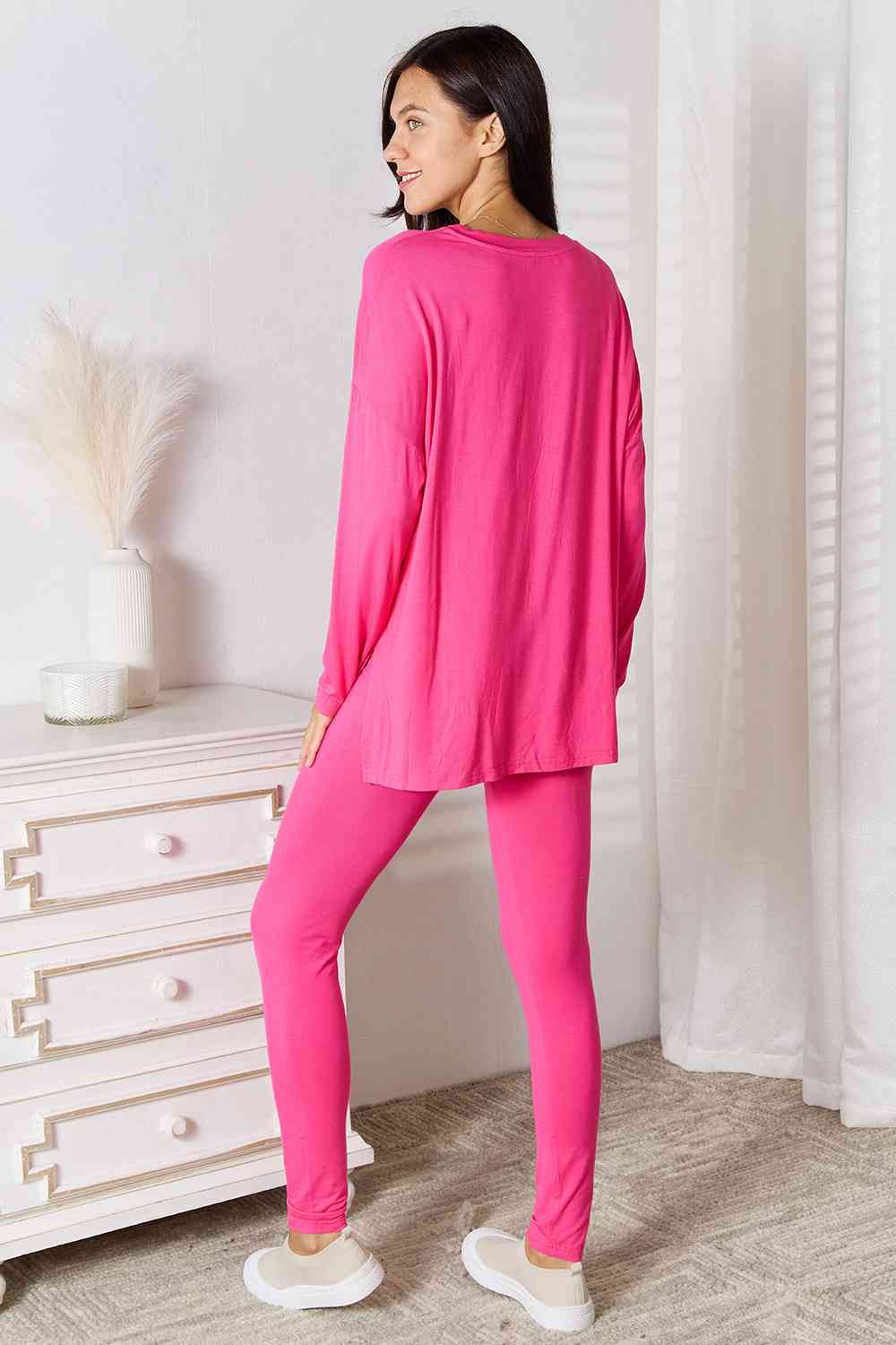 Basic Bae Full Size V-Neck Soft Rayon Long Sleeve Top and Pants Lounge Set *