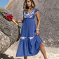 Embroidered Square Neck Ruffle Hem Dress