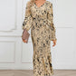 Full Size Printed V-Neck Smocked Midi Dress