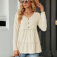 Full Size Long Sleeve V-Neck Cable-Knit Blouse