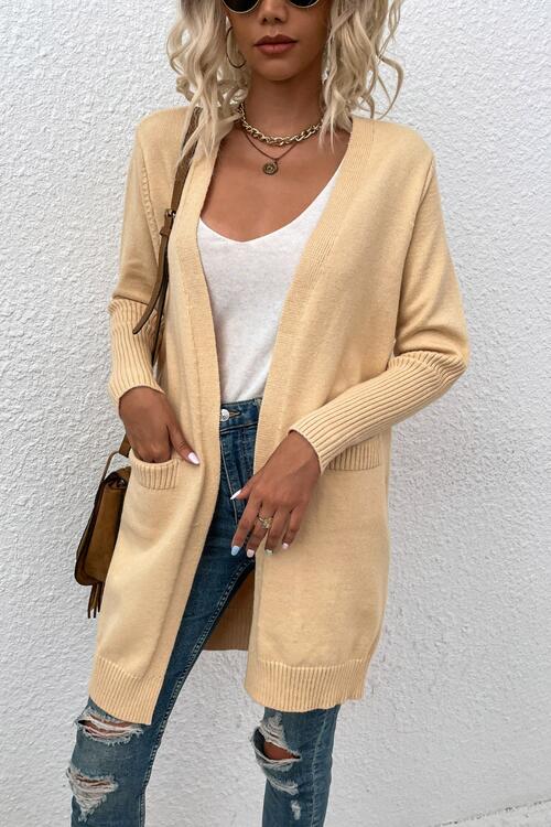 Fashion Mood Open Front Long Sleeve Cardigan with Pockets