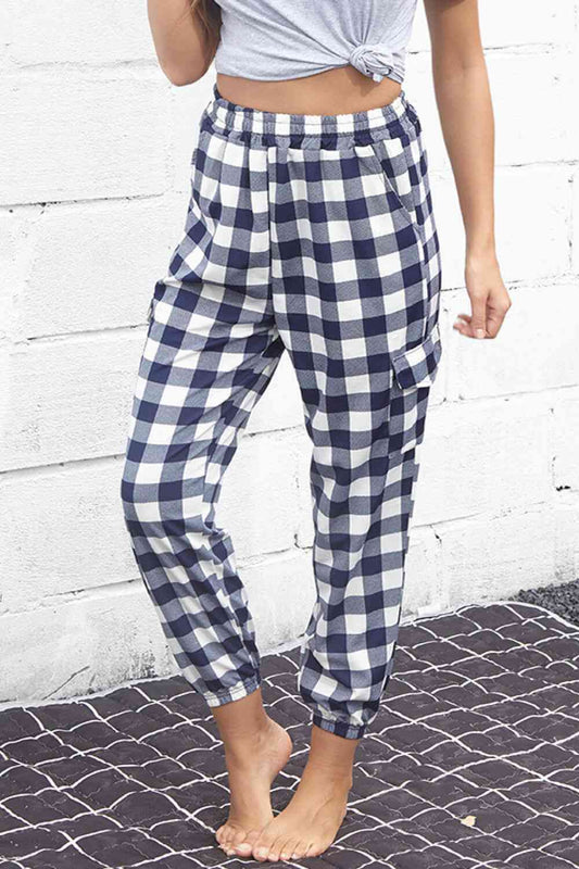 CruzinDrawers Plaid Elastic Gray High Waist Cargo Pants