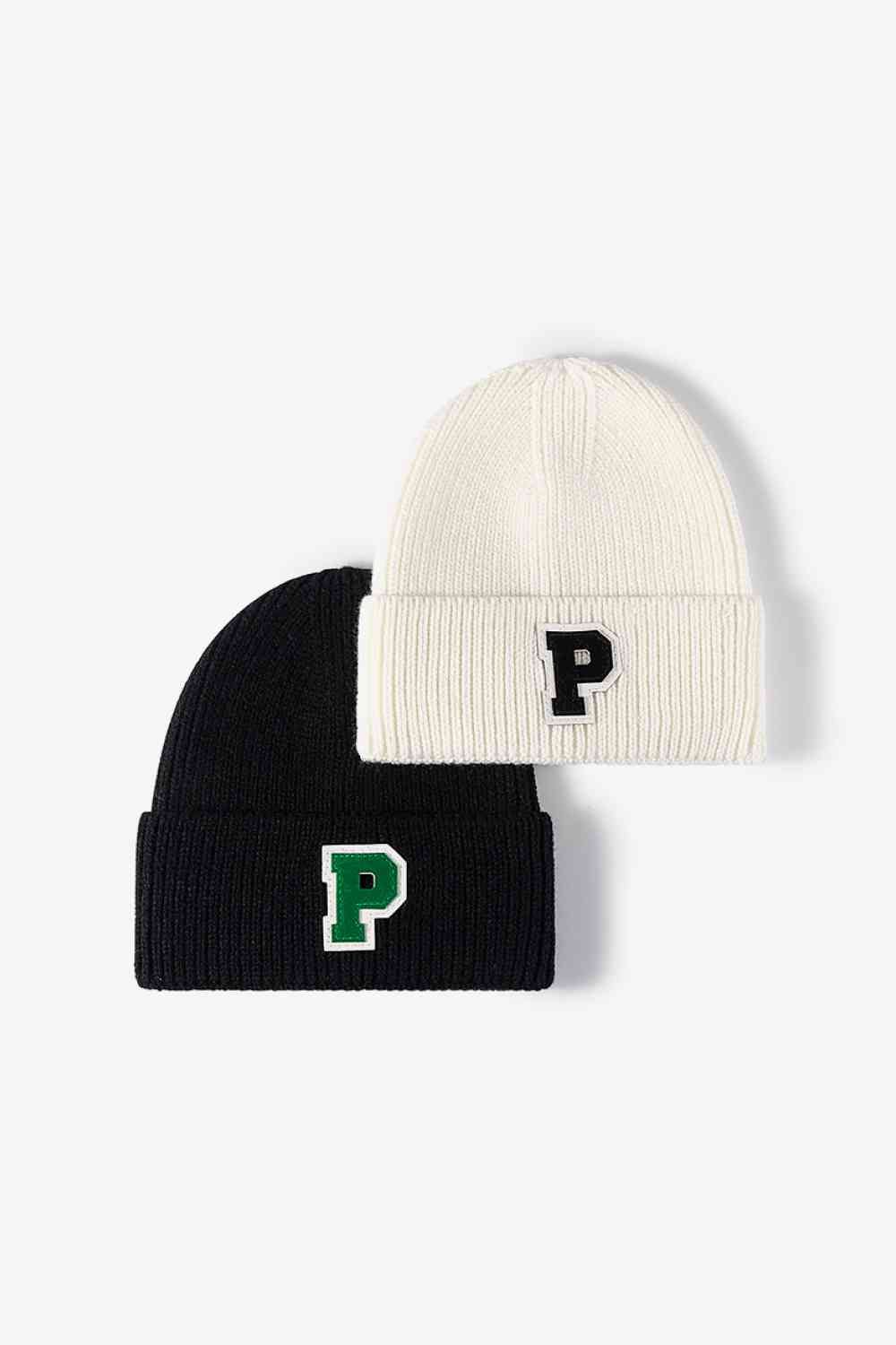 EZBeanie Letter Patch Cuffed Knit Hat Beanie