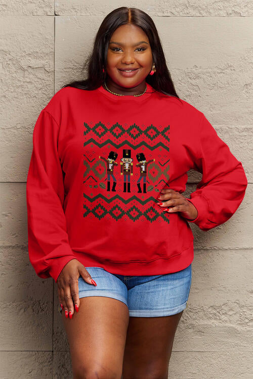 Simply Love Full Size Christmas Themed Nutcracker Graphic Long Sleeve Sweatshirt