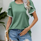 Malibu Dreams Pom-Pom Trim Flutter Sleeve Round Neck Tee