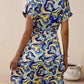 Tied Printed V-Neck Short Sleeve Dress