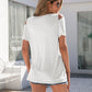 Decorative Button Round Neck Cold Shoulder T-Shirt