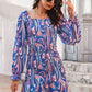 Abstract Print Square Neck Smocked Dress