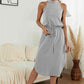 Full Size Drawstring Open Back Slit Sleeveless Dress