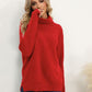 Slit Turtleneck Dropped Shoulder Sweater
