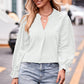 Full Size Swiss Dot Notched Neck Flounce Sleeve Blouse