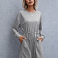 Drawstring Round Neck Dropped Shoulder Mini Dress