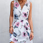 Women's Printed Zip Detail Belted Sleeveless Dress