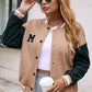 Contrast Baseball Collar Snap Down Jacket