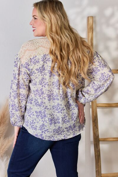 Hailey & Co Full Size Lace Detail Printed Blouse *