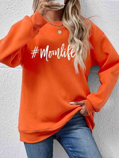 #MomLife Letter Graphic Round Neck Sweatshirt