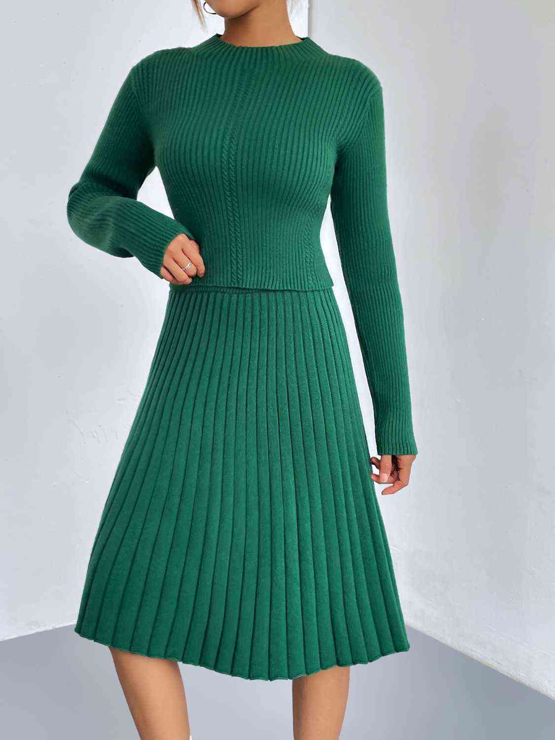 CozyWonders Rib-Knit Sweater and Skirt Set