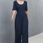 Women's Scoop Neck Half Sleeve Wide Leg Jumpsuit