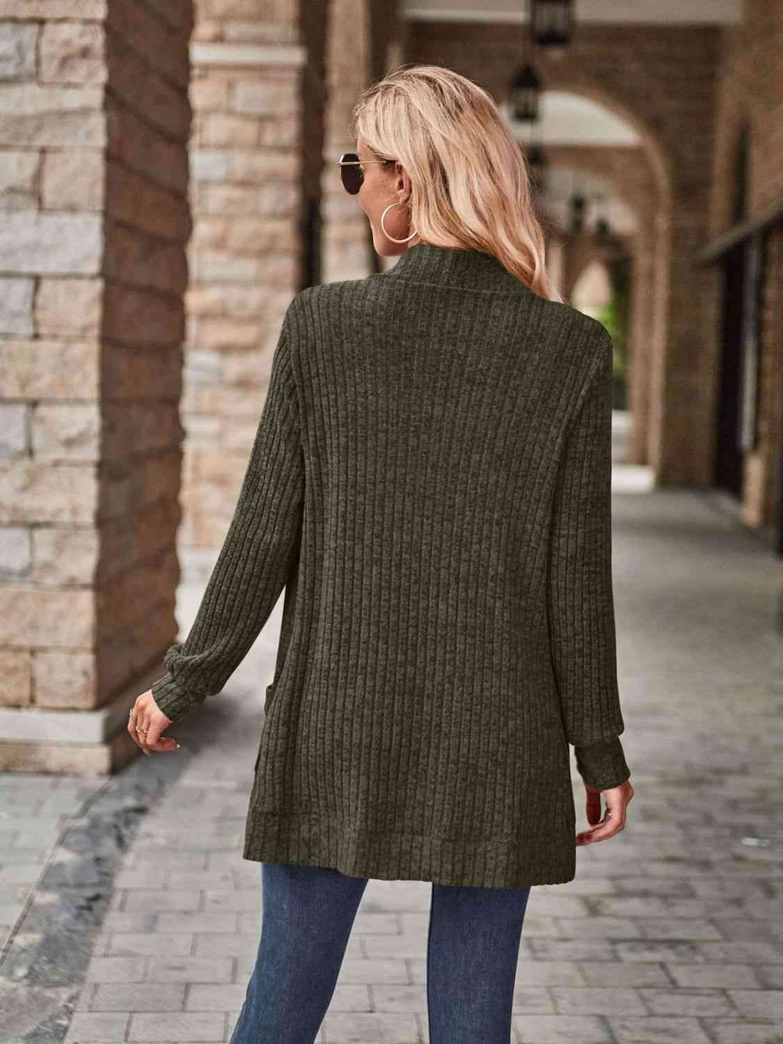 Full Size Open Front Cardigan with Pockets