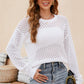 Beauteous Round Neck Openwork Dropped Shoulder Knit Top
