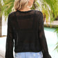 Women's Drawstring Hem Round Neck Cropped Cover Up